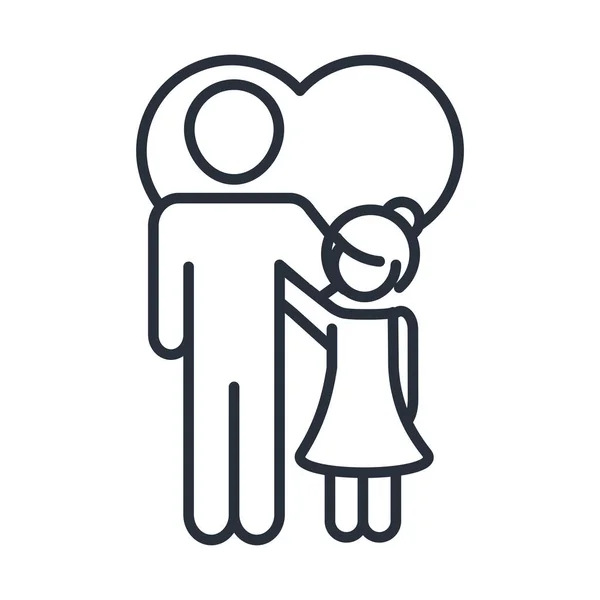 Father and daughter hugging in love heart family day, icon in outline style — Stock Vector