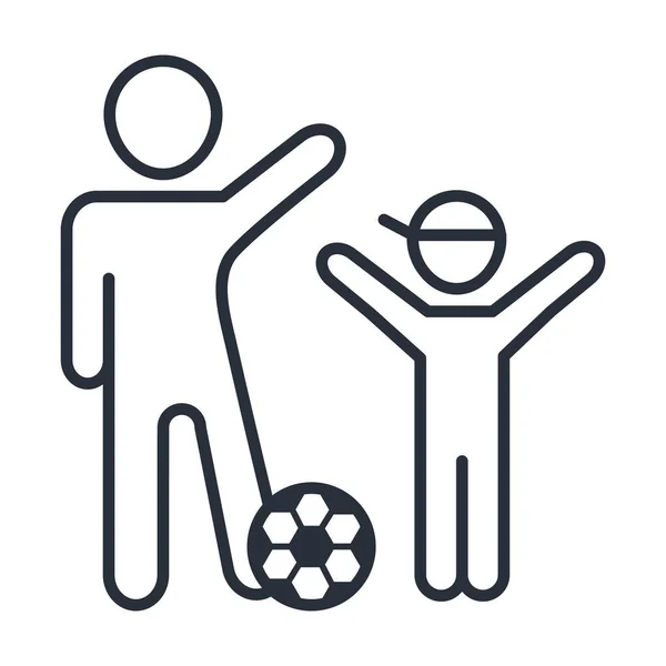 Glücklicher Vater und Sohn beim Fußballspielen, Familientag, Ikone im Outline-Stil — Stockvektor