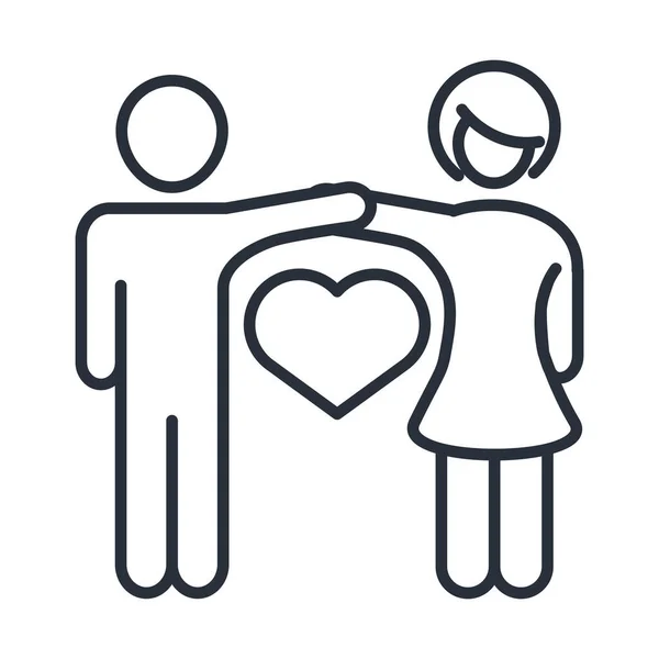 Mère et père tenant la main aiment romantique journée de la famille, icône dans le style contour — Image vectorielle