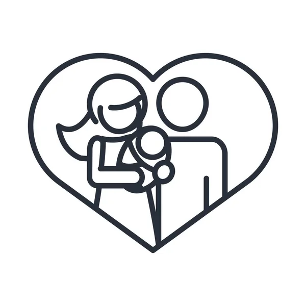 Rodzice z dzieckiem w miłości serca realtionship razem dzień rodzinny, ikona w zarysie stylu — Wektor stockowy