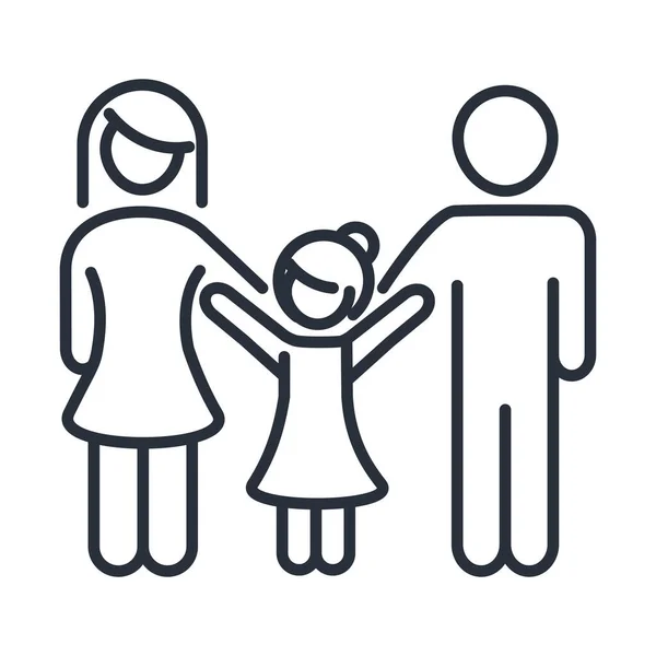 Otec matka a dcera štěstí rodinný den, ikona v obrysu stylu — Stockový vektor