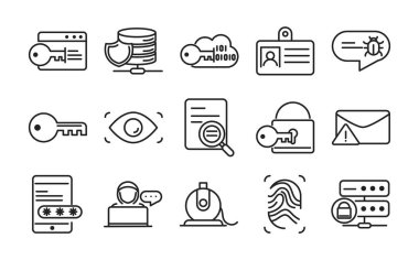 siber güvenlik ve bilgi veya ağ koruma simgeleri satır biçimi belirler