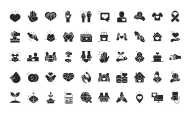 bağış gönüllüsü sosyal yardım simgelerinin siluet biçimini toplamasına yardım et