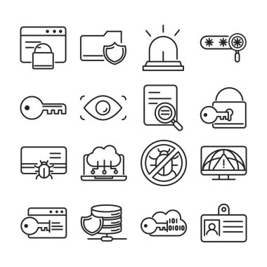 siber güvenlik ve bilgi veya ağ koruma simgeleri satır biçimi belirler