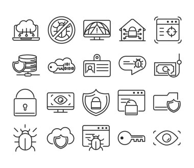 siber güvenlik ve bilgi veya ağ koruma simgeleri satır biçimi belirler