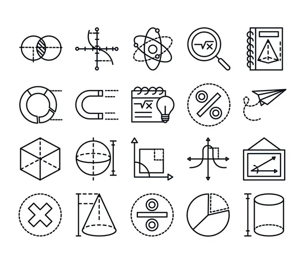 Linea di raccolta di icone di scienza della scuola di educazione matematica e stile — Vettoriale Stock