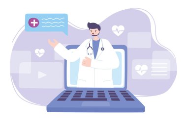 Online doktor, video dizüstü bilgisayarda doktor tıbbi danışmanlık veya danışmanlık hizmeti