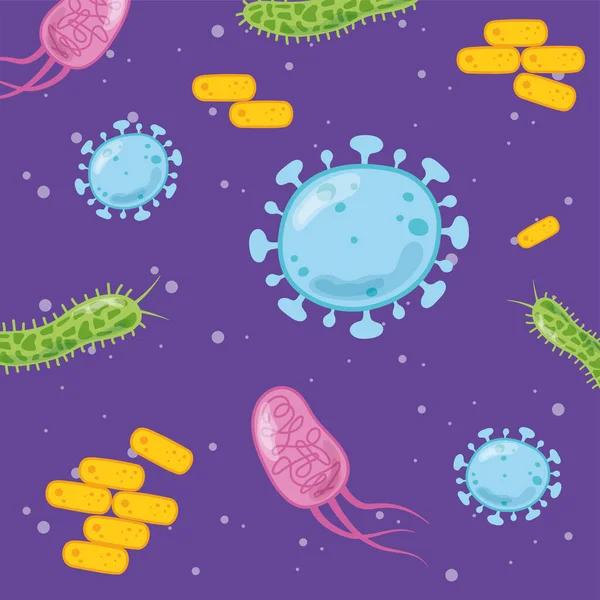 Coronavirus covid 19及与病原菌相关的病毒背景设计 — 图库矢量图片