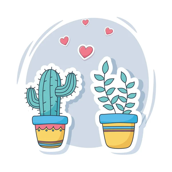 Schattig potplanten liefde spullen voor kaarten stickers of patches decoratie cartoon — Stockvector