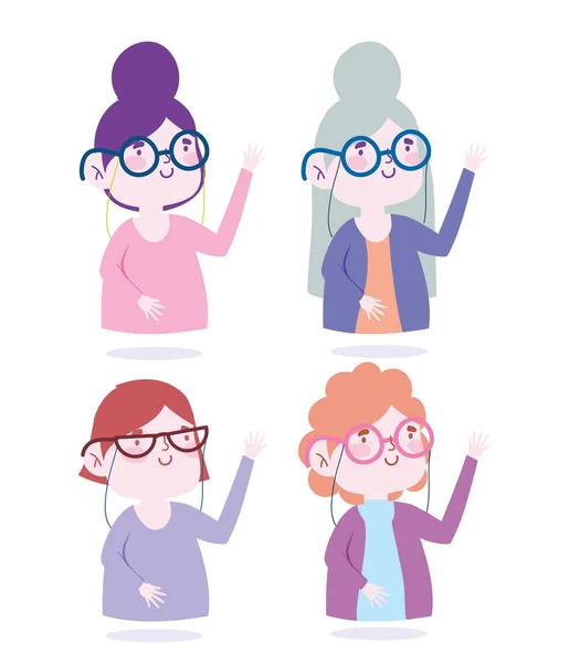 Personnages femmes avec lunettes avatar icônes féminines — Image vectorielle