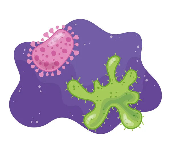 Coronavirus μικροσκοπικά βακτήρια κυττάρων και μικροοργανισμός του ιού, λοίμωξη από ασθένεια — Διανυσματικό Αρχείο