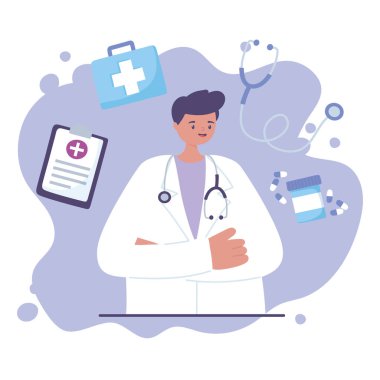 Teletıp, steteskoplu doktor, profesyonel sağlık hizmetleri.