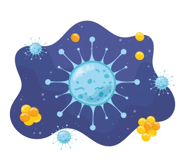 Coronavirus μικροσκοπικά βακτήρια κυττάρων και μικροοργανισμός του ιού, λοίμωξη από ασθένεια — Διανυσματικό Αρχείο