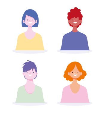 İnsanlar genç adam ve kadın portre tasarımı