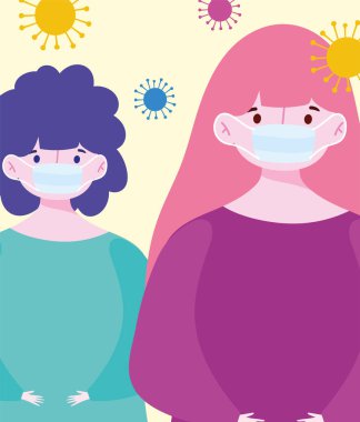 Genç adam ve kadın tıbbi maske takıyor, koruyucu Coronavirus covid 19