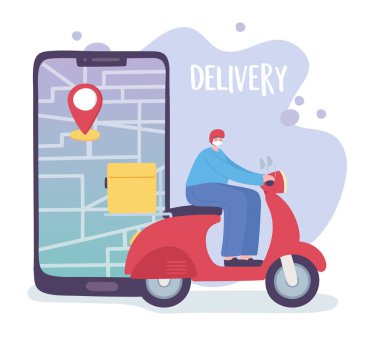 Çevrimiçi dağıtım hizmeti, moped akıllı telefon takibi, hızlı ve ücretsiz ulaşım, sipariş gönderme, uygulama web sitesi
