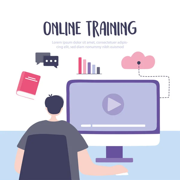 Online training, e-learning op afstand, kennisontwikkeling via internet — Stockvector