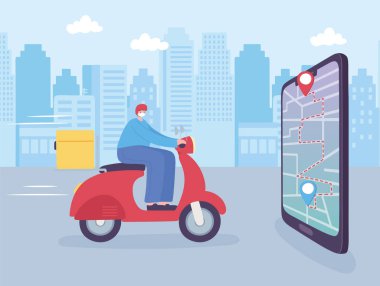 Çevrimiçi dağıtım hizmeti, moped akıllı telefon navigasyon haritası, hızlı ve ücretsiz ulaşım, sipariş gönderme, uygulama web sitesi