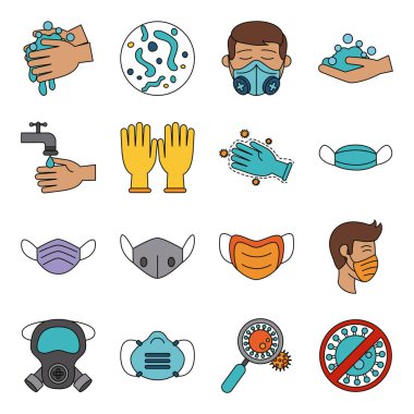 covid 19 koronavirüs önleme salgın salgınını önleme salgın ikonları doğrusal olarak ayarlandı