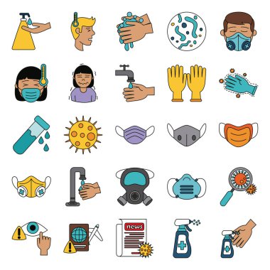 covid 19 koronavirüs önleme salgın salgınını önleme salgın ikonları doğrusal olarak ayarlandı