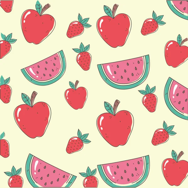 西瓜和草莓新鲜市场有机健康食品，有水果背景 — 图库矢量图片