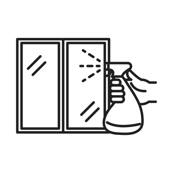 Απολύμανση καθαρισμού, παράθυρο καθαρισμού με ψεκασμό χεριών, απολύμανση προϊόντων για εικονίδιο τύπου γραμμής πρόληψης του κορωναϊού — Διανυσματικό Αρχείο