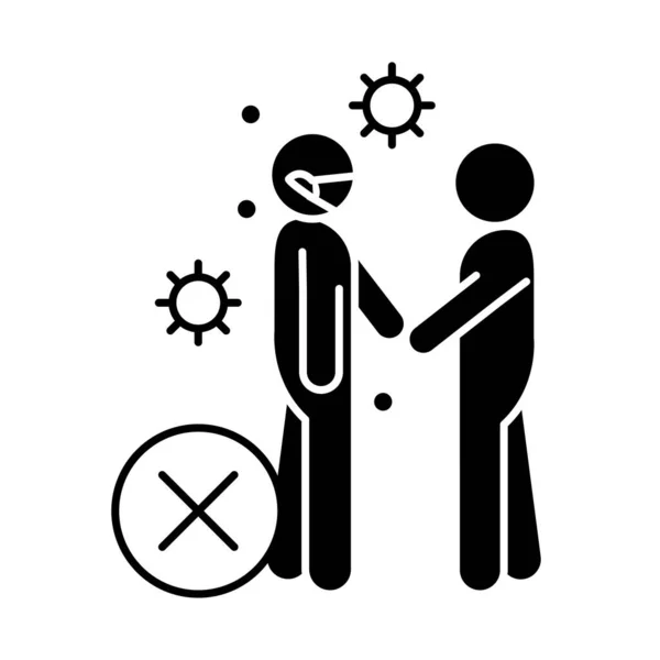 Covid 19 coronavirus social distancing prevention, avoid handshake, outbreak spreading vector silhouette style icon — Stock Vector
