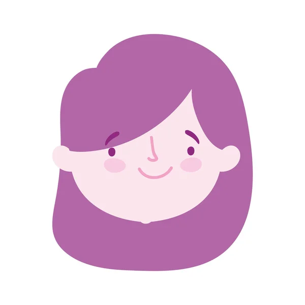 Bonito menina rosto personagem desenho animado ícone de design isolado — Vetor de Stock