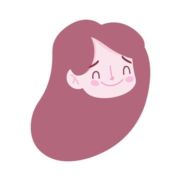 Roztomilý holčička tvář postava kreslený izolovaný design ikona — Stockový vektor