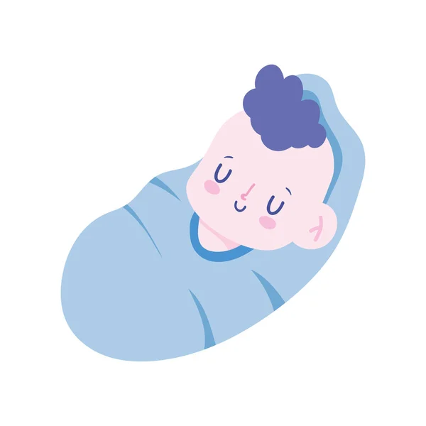 Kleine baby jongen verpakt in deken pasgeboren geïsoleerd ontwerp icoon — Stockvector