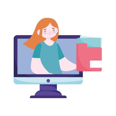 online eğitim öğrencisi kız bilgisayar video klasörü teknolojisi