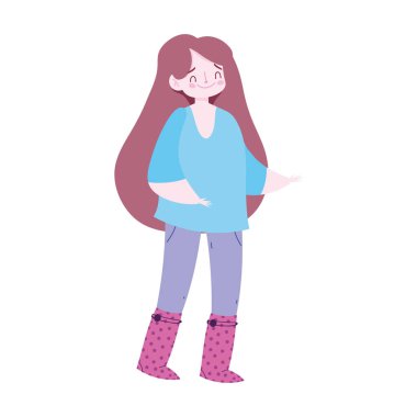 Genç kadın karakter çizgi film kadın figürü izole tasarım simgesi