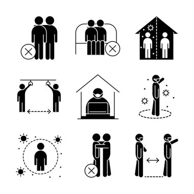 covid 19 koronavirüs sosyal uzaklık önleme, salgın yayılan vektör siluet biçimi simgesi