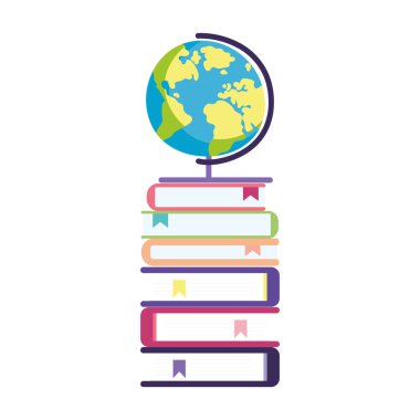 Çevrimiçi eğitim okulu küresi ev ödevlerini istifleyen kitaplar üzerine