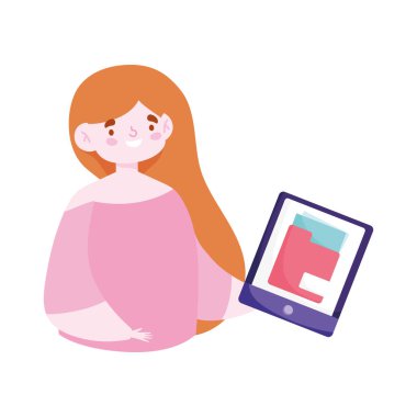 Çevrimiçi eğitim öğrencisi kız akıllı telefon dosya ödevi