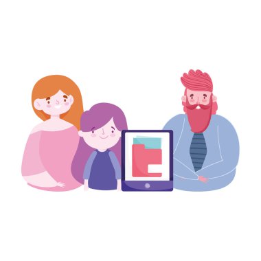 Çevrimiçi eğitim öğretmeni anne ve kız öğrenci akıllı telefon ödevi