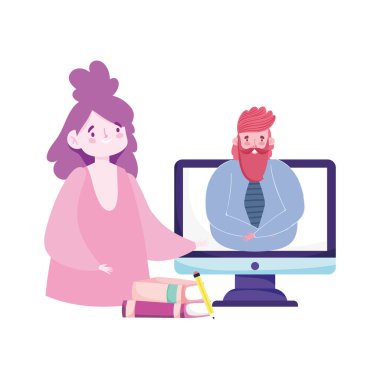 Video bilgisayar sınıfında online eğitim öğrencisi ve öğretmen