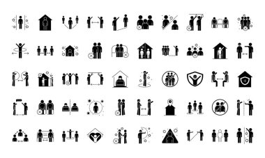 covid 19 koronavirüs sosyal uzaklık önleme, salgın yayılan vektör siluet biçimi simgesi