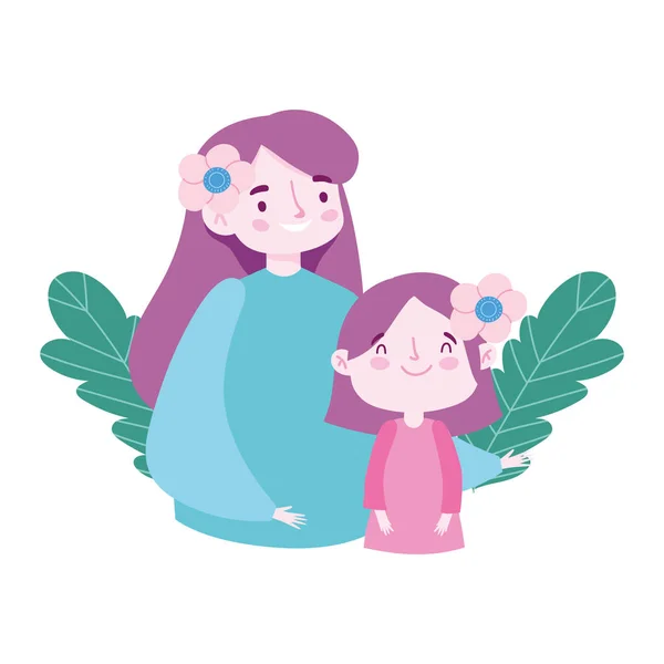 Madre e hija personajes dibujos animados, día de la familia — Vector de stock