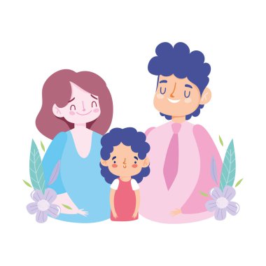 Anne-baba-kız ilişkisi çiçekler, aile günü.