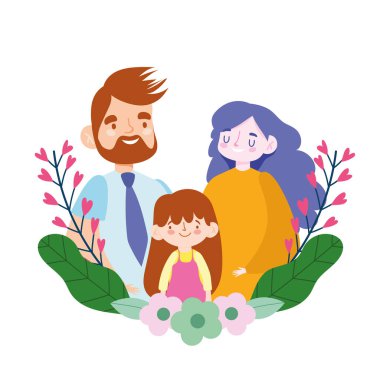 Anne-baba-kız ilişkisi çiçekler, aile günü.