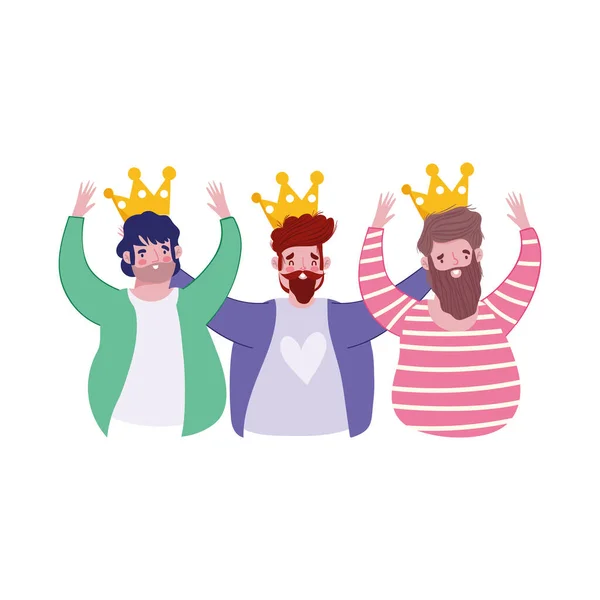 Gelukkige vaders dag, groep mannen met kroon decoratie — Stockvector