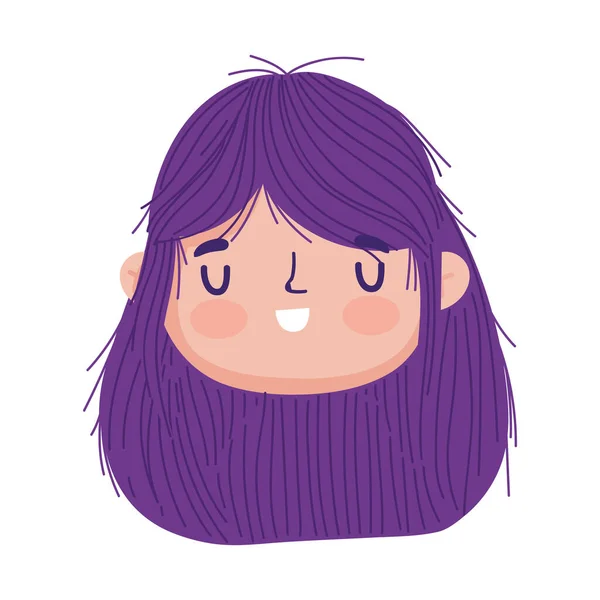 かわいい女の子の顔のキャラクター漫画孤立デザインアイコン — ストックベクタ