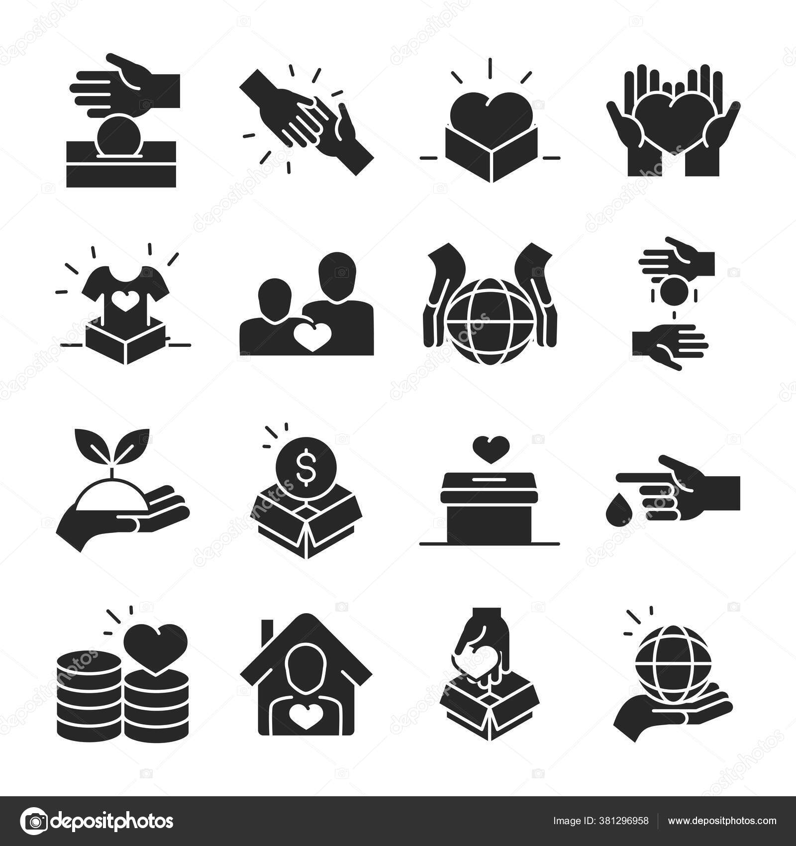 寄付ボランティアは社会支援アイコンコレクションシルエットスタイルを助ける ストックベクター ©stockgiu 381296958