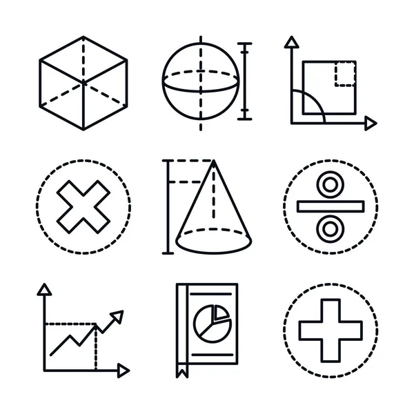 Matemáticas educación escuela ciencia iconos colección línea y estilo — Vector de stock