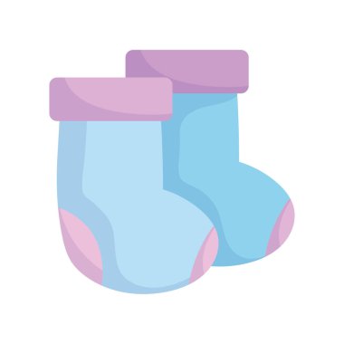 Bebek partisi, giysi çorapları, duyuru yeni doğan, izole tasarım ikonu