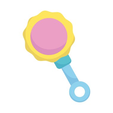 Bebek partisi, çocuklar oyuncak plastik çıngırak, duyuru yeni doğan izole tasarım ikonu