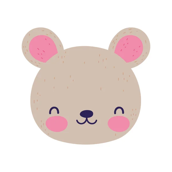 Lindo oso cara poco animal dibujos animados aislado icono de diseño — Vector de stock