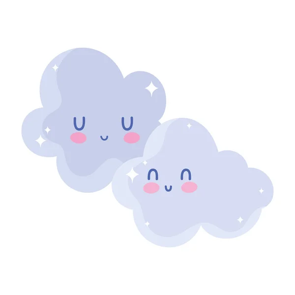 Nuages mignons décoration dessin animé icône de conception isolée — Image vectorielle