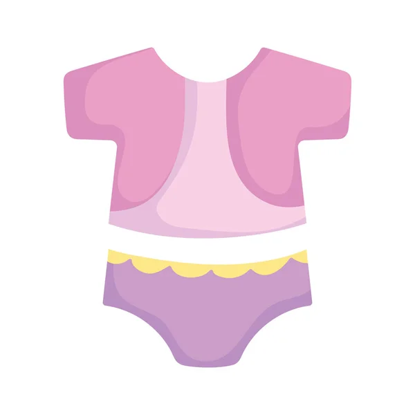 Bebé ducha, poca ropa de moda, anunciar recién nacido bienvenida icono de diseño aislado — Archivo Imágenes Vectoriales